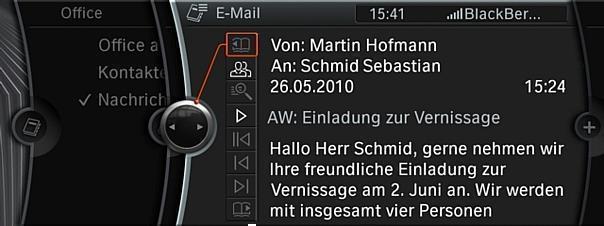 Neue Bluetooth Officefunktionen von BMW ConnectedDrive – E-Mail.